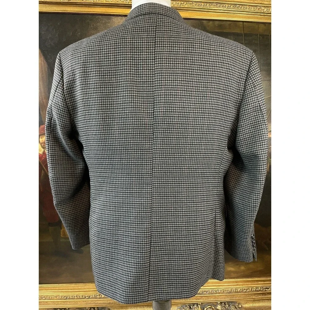 VTG Stafford 44S Gray Houndstooth Check Wool‎ Blend Tweed 2 Roll 1 Sport Coat